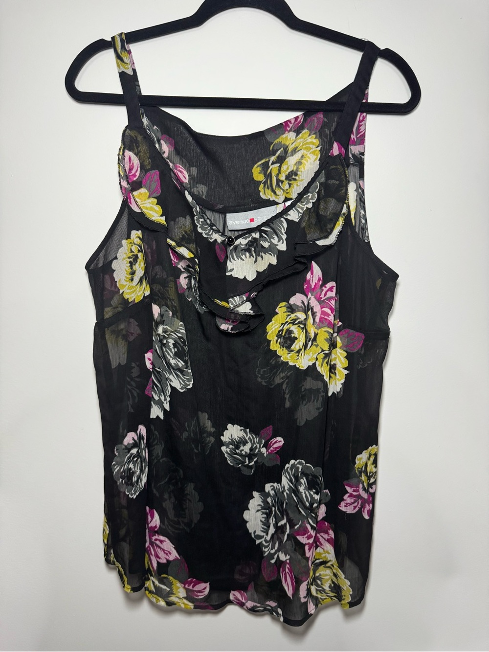 EUC Avenue Studio Pretty Floral / Black Sheer Tank Top Size 22/24 3X